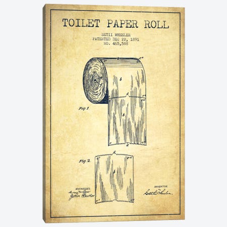 Toilet Paper Vintage Patent Blueprint Canvas Print #ADP257} by Aged Pixel Canvas Art Print