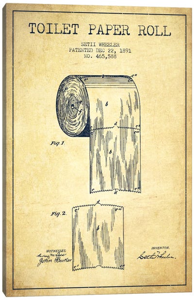 Toilet Paper Vintage Patent Blueprint Canvas Art Print - Crude Humor Art