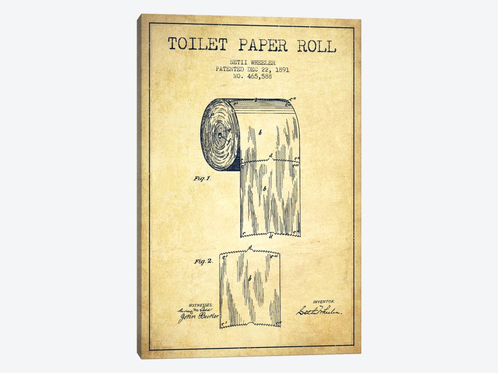 Toilet Paper Vintage Patent Blueprint by Aged Pixel 1-piece Canvas Wall Art