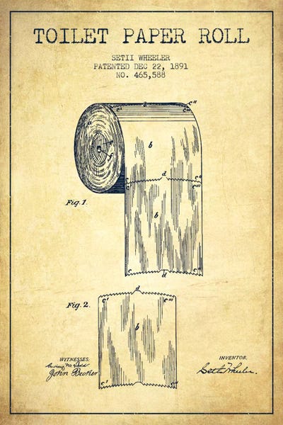 Large Art for Bathroom - Canvas Prints: Toilet Paper Vintage Patent Blueprint by Aged Pixel