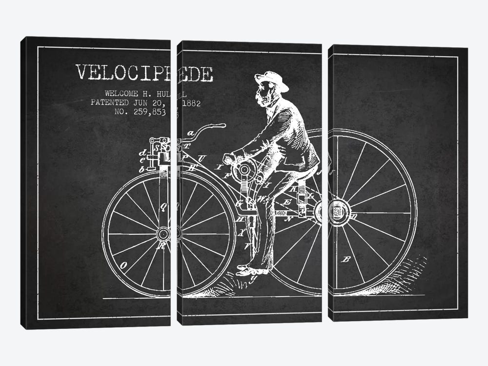 Hull Bike Charcoal Patent Blueprint by Aged Pixel 3-piece Canvas Artwork