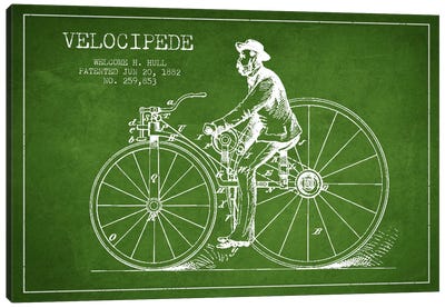 Hull Bike Green Patent Blueprint Canvas Art Print - Bicycle Art