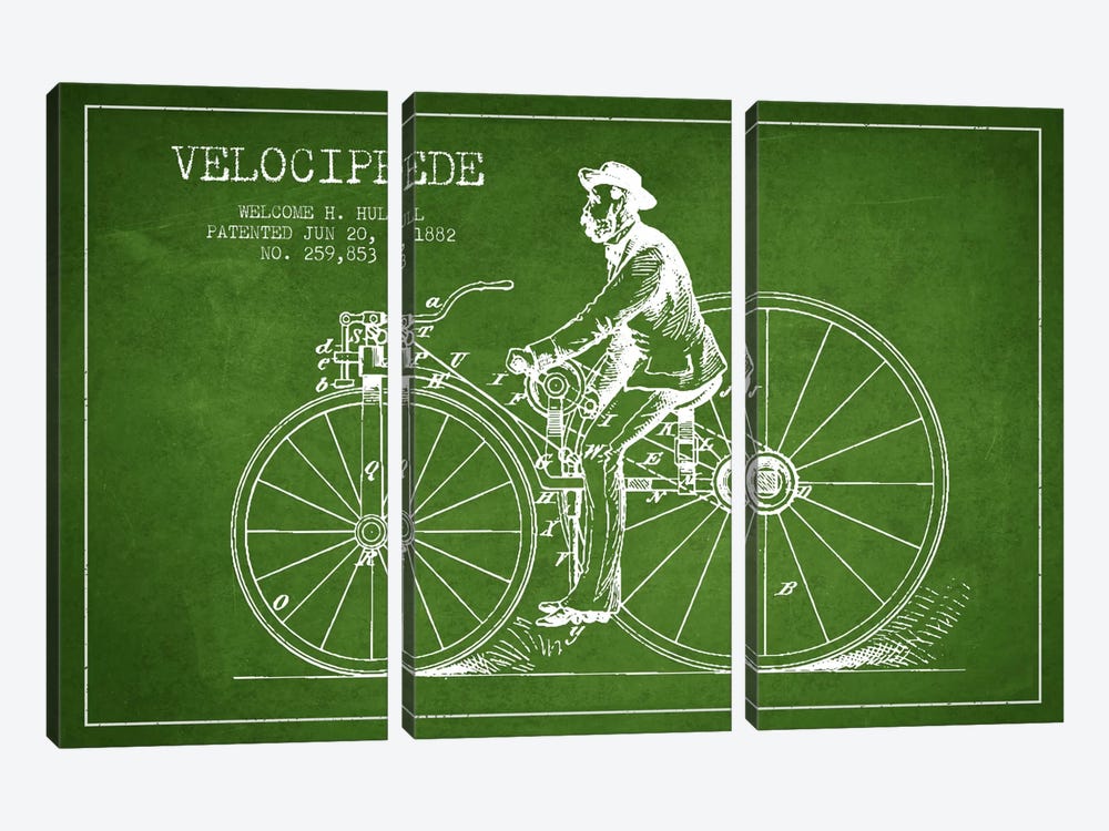 Hull Bike Green Patent Blueprint by Aged Pixel 3-piece Canvas Print