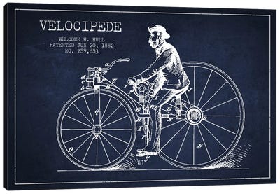 Hull Bike Navy Blue Patent Blueprint Canvas Art Print - Bicycle Art