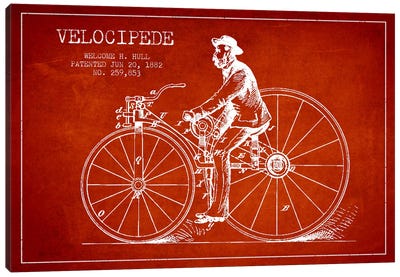 Hull Bike Red Patent Blueprint Canvas Art Print - Bicycle Art