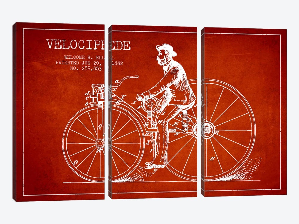 Hull Bike Red Patent Blueprint by Aged Pixel 3-piece Canvas Print