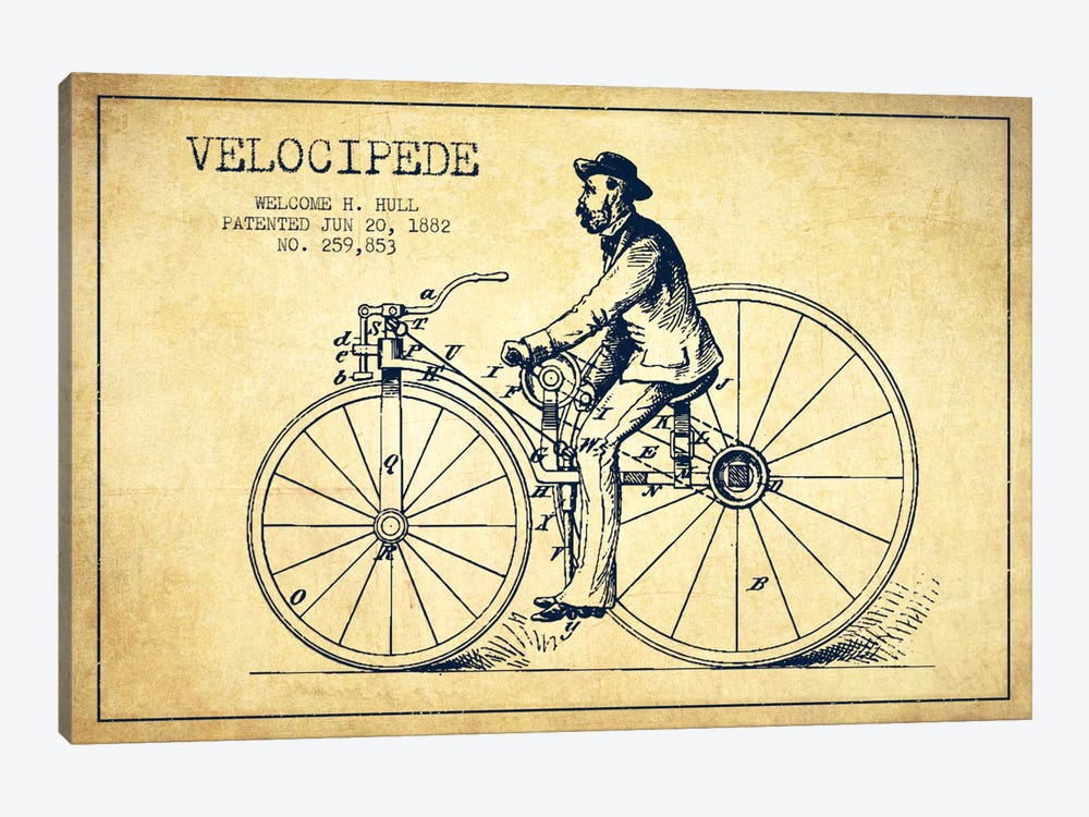 Hull Bike Vintage Patent Blueprint by Aged Pixel 1-piece Canvas Art