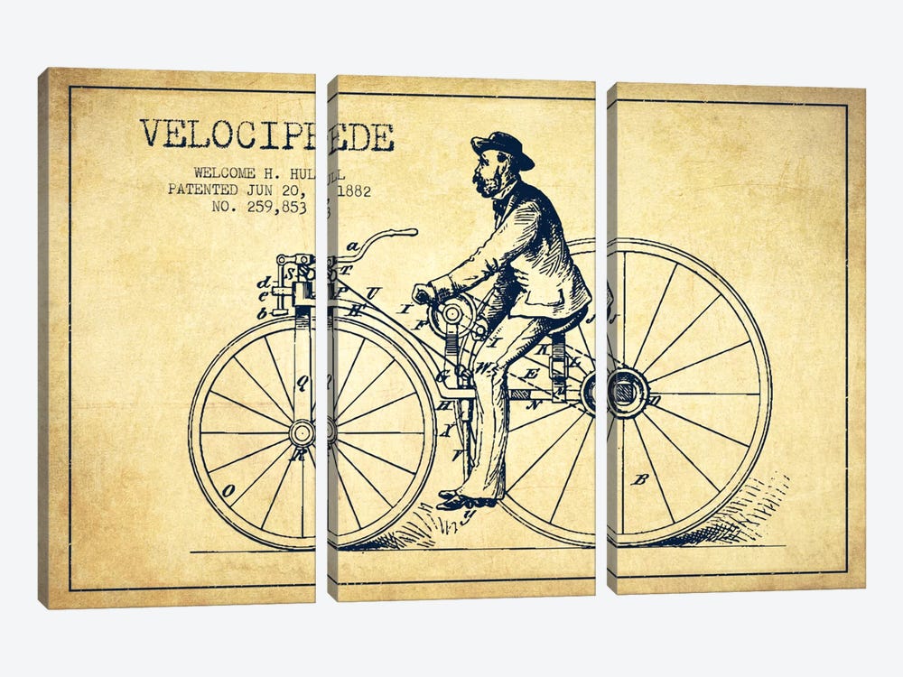 Hull Bike Vintage Patent Blueprint by Aged Pixel 3-piece Canvas Art
