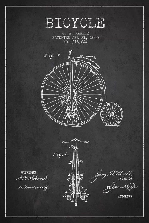 Marble Bike Charcoal Patent Blueprint