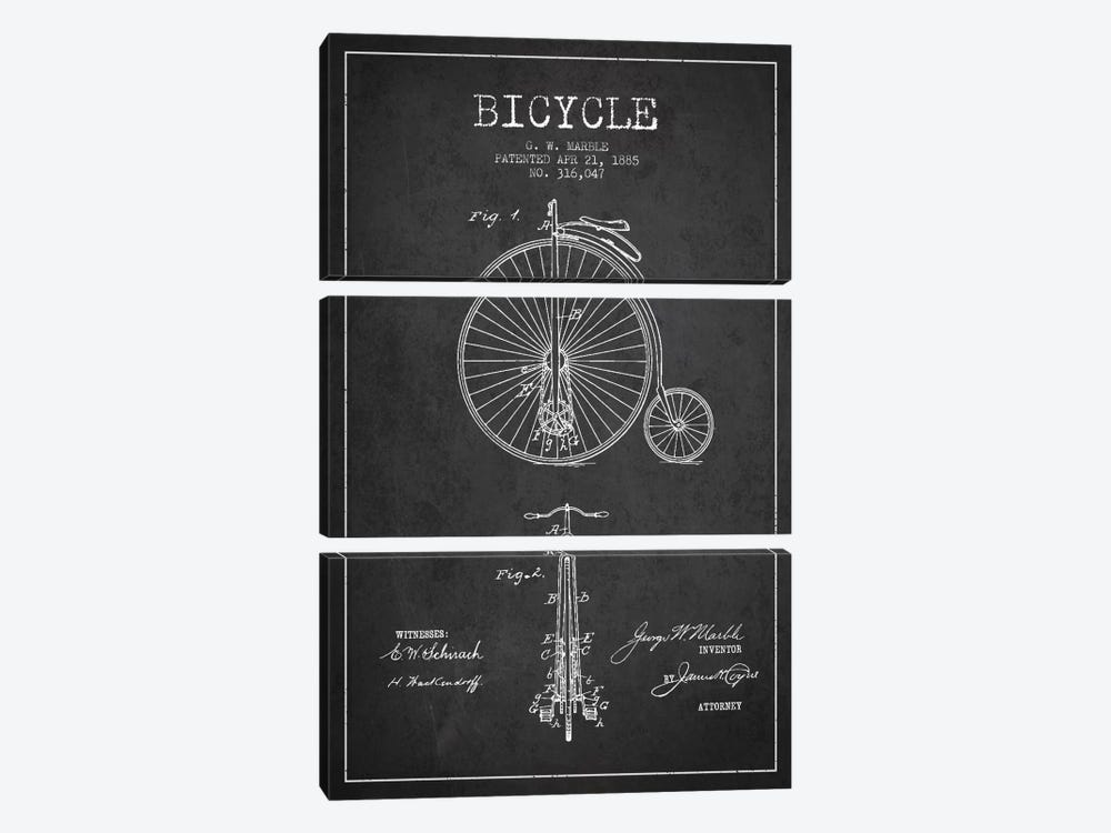 Marble Bike Charcoal Patent Blueprint by Aged Pixel 3-piece Art Print