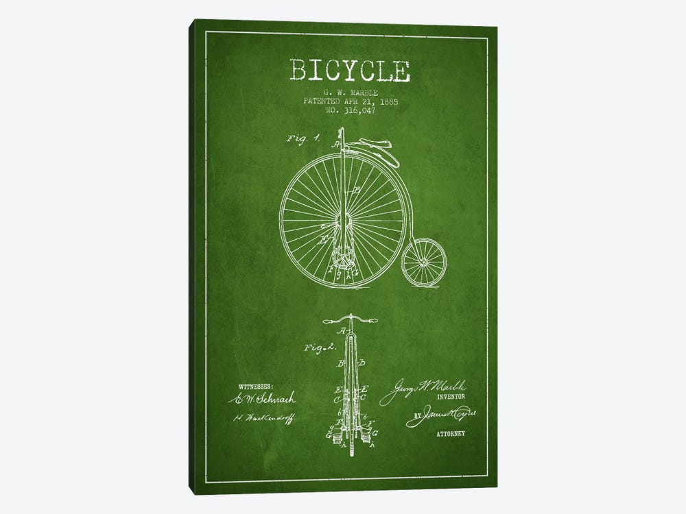 Marble Bike Green Patent Blueprint by Aged Pixel 1-piece Canvas Art