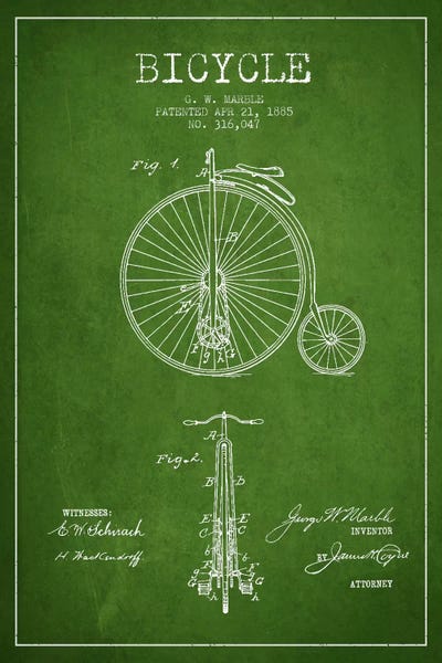 Sports Blueprints: Marble Bike Green Patent Blueprint by Aged Pixel