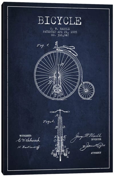 Marble Bike Navy Blue Patent Blueprint Canvas Art Print - Sports Blueprints