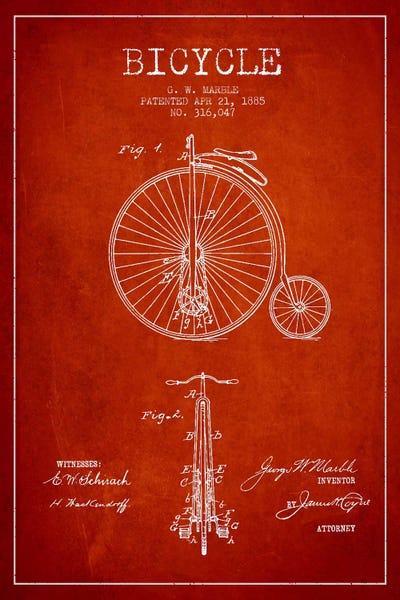 Marble Bike Red Patent Blueprint by Aged Pixel canvas print