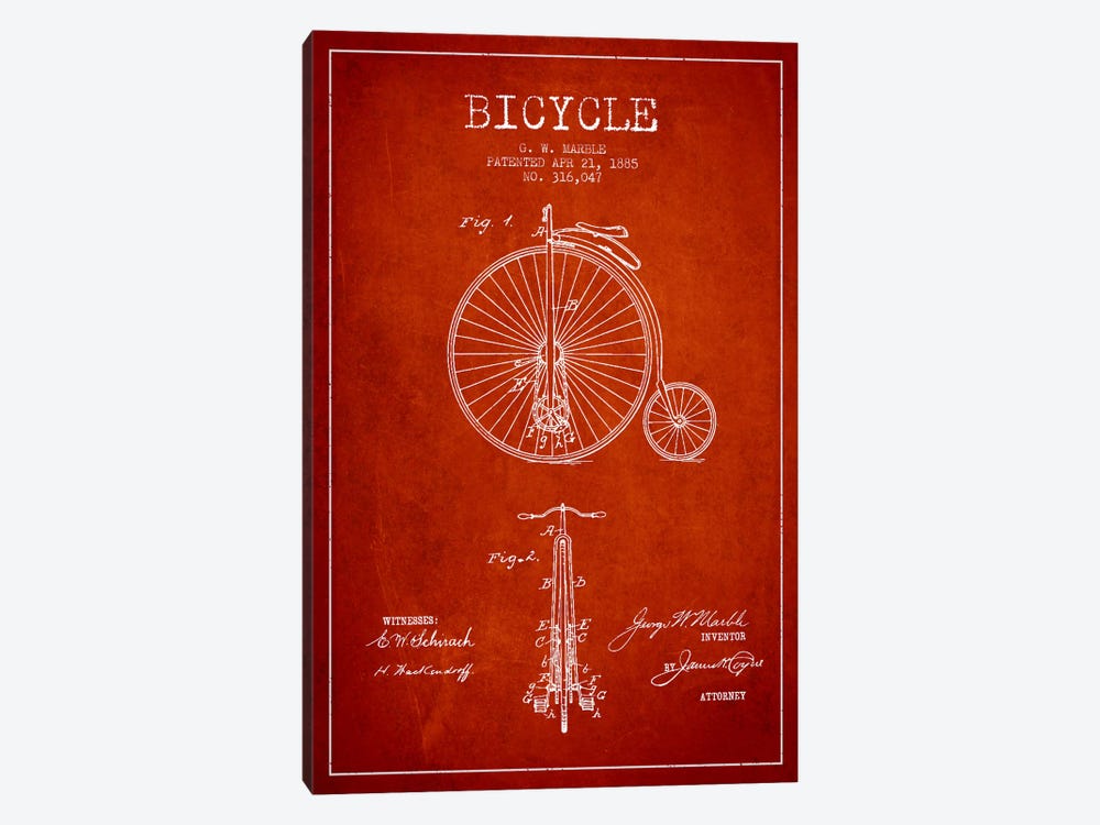 Marble Bike Red Patent Blueprint by Aged Pixel 1-piece Canvas Artwork