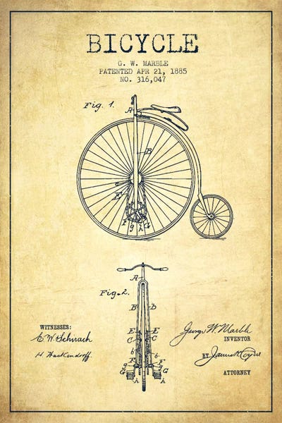 Bicycles: Marble Bike Vintage Patent Blueprint by Aged Pixel