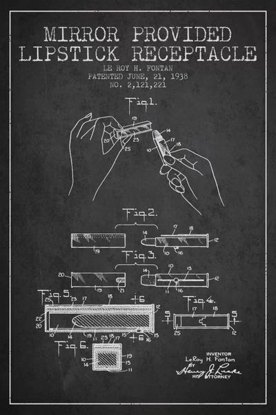 Black & White Pop Culture Art: Mirror Provided Lipstick Charcoal Patent Blueprint by Aged Pixel