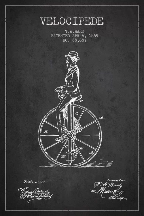 Ward Velocipede Charcoal Patent Blueprint