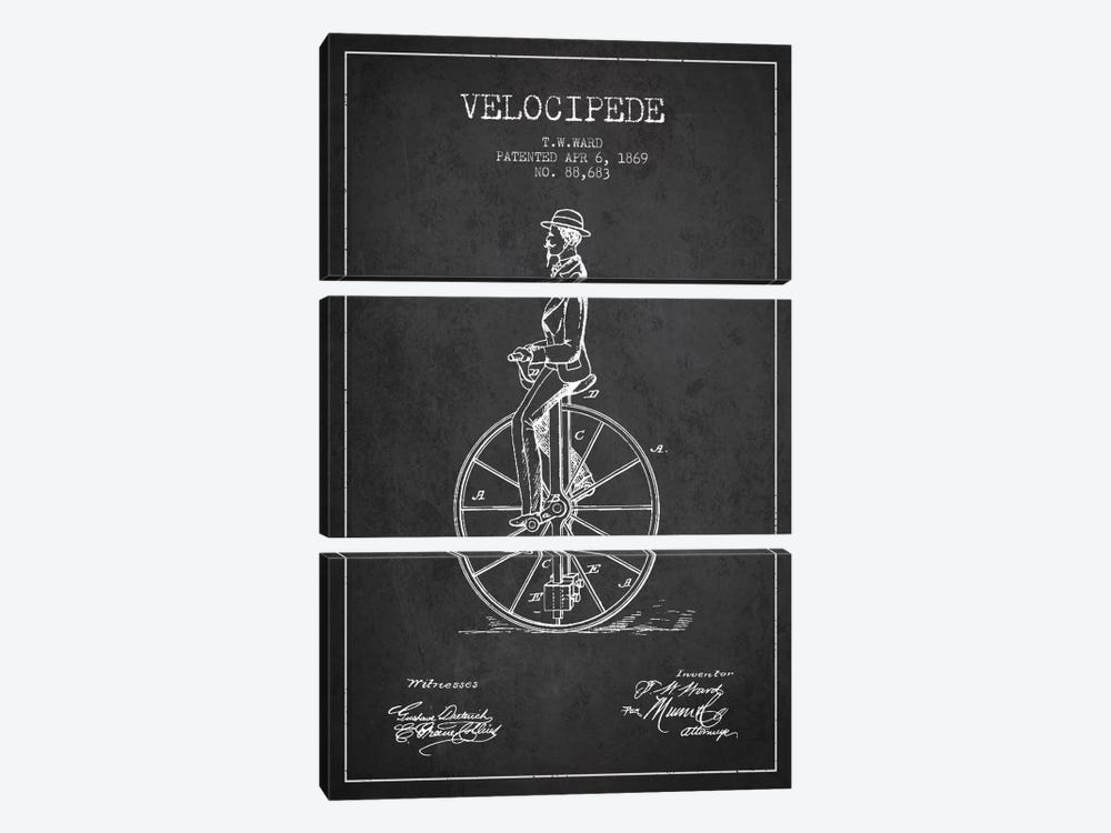 Ward Velocipede Charcoal Patent Blueprint by Aged Pixel 3-piece Canvas Art Print