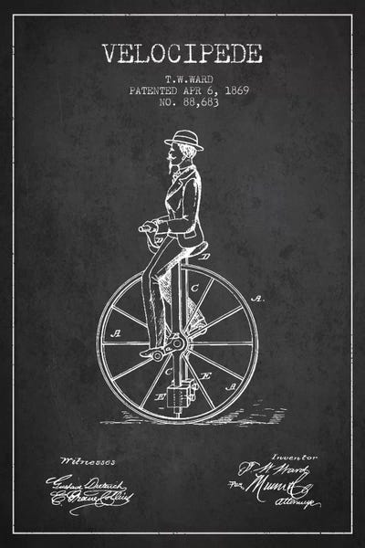 Sports Blueprints: Ward Velocipede Charcoal Patent Blueprint by Aged Pixel