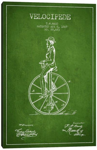 Ward Velocipede Green Patent Blueprint Canvas Art Print - Aged Pixel: Sports