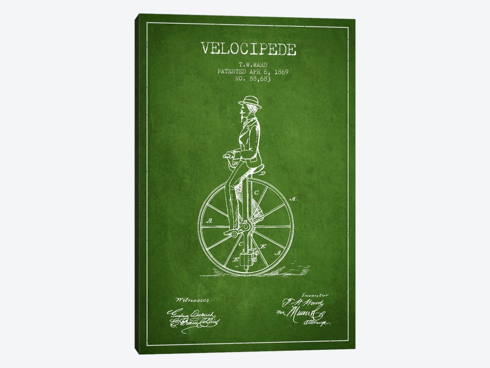 Ward Velocipede Green Patent Blueprint by Aged Pixel 1-piece Canvas Artwork