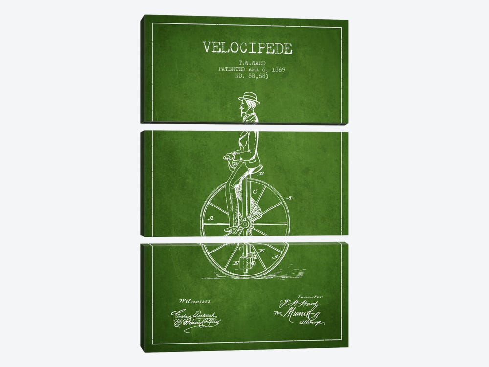 Ward Velocipede Green Patent Blueprint by Aged Pixel 3-piece Canvas Art