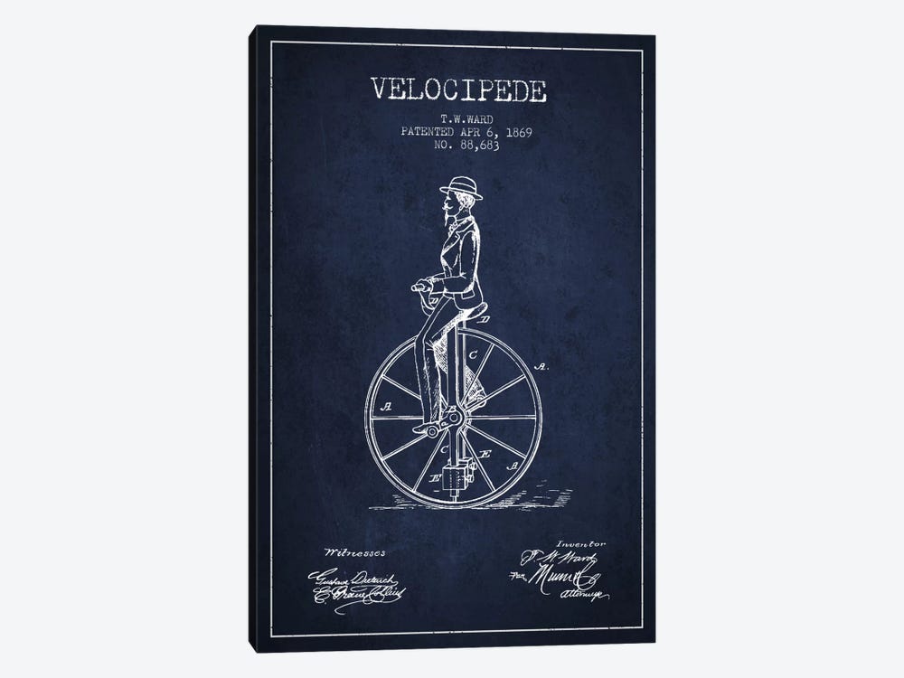 Ward Velocipede Navy Blue Patent Blueprint 1-piece Canvas Art Print