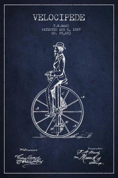 Sports Blueprints: Ward Velocipede Navy Blue Patent Blueprint by Aged Pixel