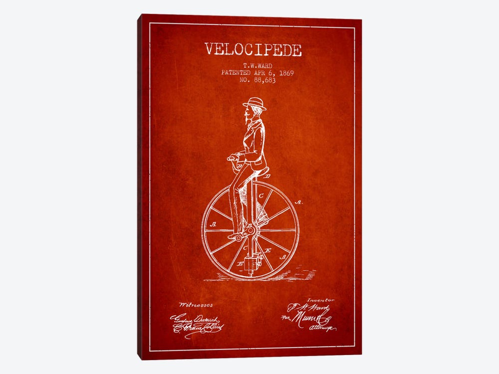 Ward Velocipede Red Patent Blueprint by Aged Pixel 1-piece Canvas Art