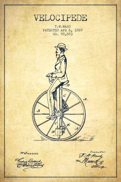 Ward Velocipede Vintage Patent Blueprint