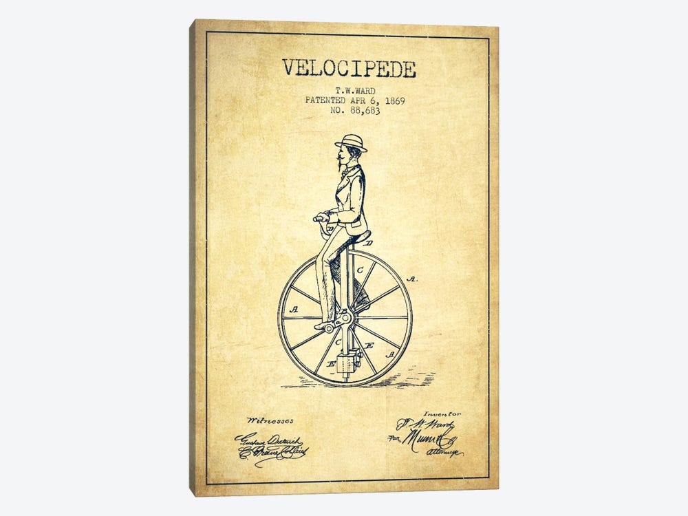 Ward Velocipede Vintage Patent Blueprint by Aged Pixel 1-piece Canvas Print