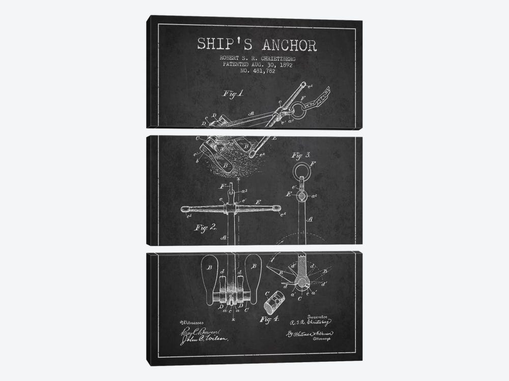 Anchor Charcoal Patent Blueprint by Aged Pixel 3-piece Canvas Art