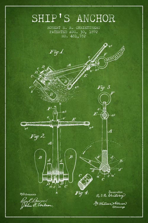 Anchor Green Patent Blueprint by Aged Pixel wall art