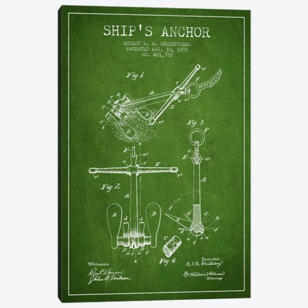 Anchor Green Patent Blueprint Canvas Print #ADP2596} by Aged Pixel Canvas Art Print