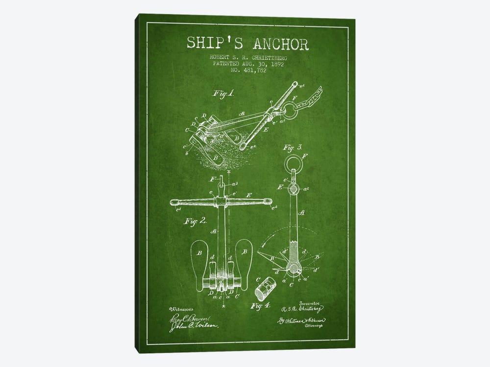 Anchor Green Patent Blueprint by Aged Pixel 1-piece Art Print