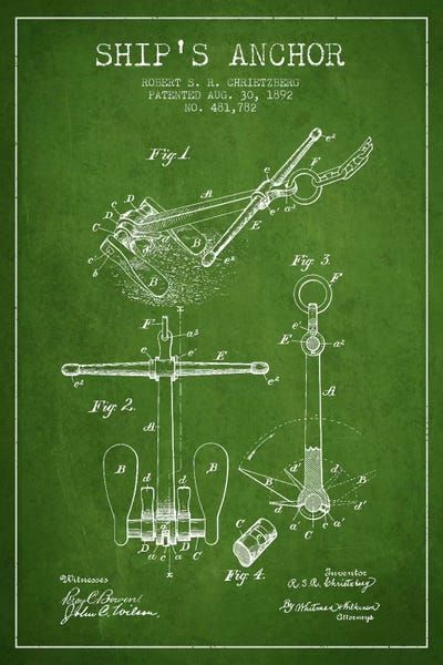 Decorative Elements: Anchor Green Patent Blueprint by Aged Pixel