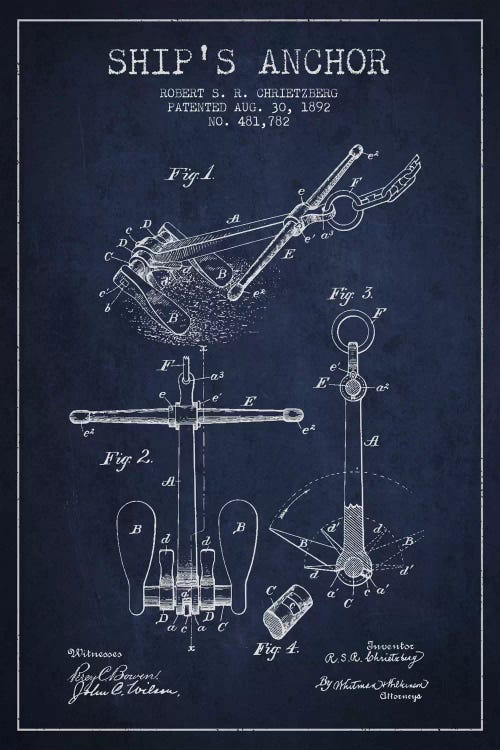 Anchor Navy Blue Patent Blueprint by Aged Pixel wall art