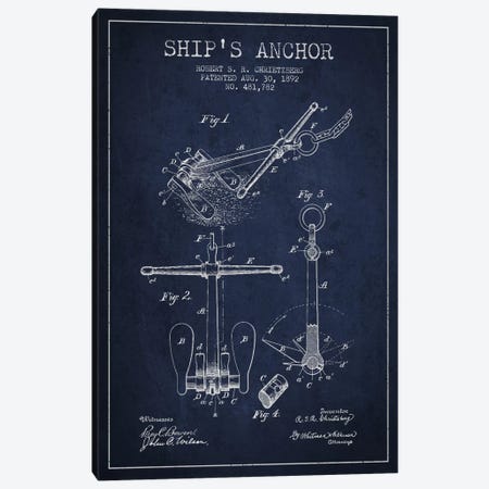 Anchor Navy Blue Patent Blueprint Canvas Print #ADP2597} by Aged Pixel Art Print