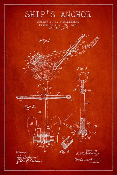 Anchor Red Patent Blueprint by Aged Pixel framed canvas print