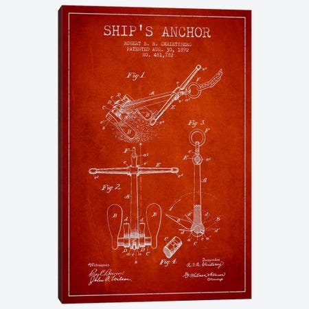 Anchor Red Patent Blueprint Canvas Print #ADP2598} by Aged Pixel Canvas Art