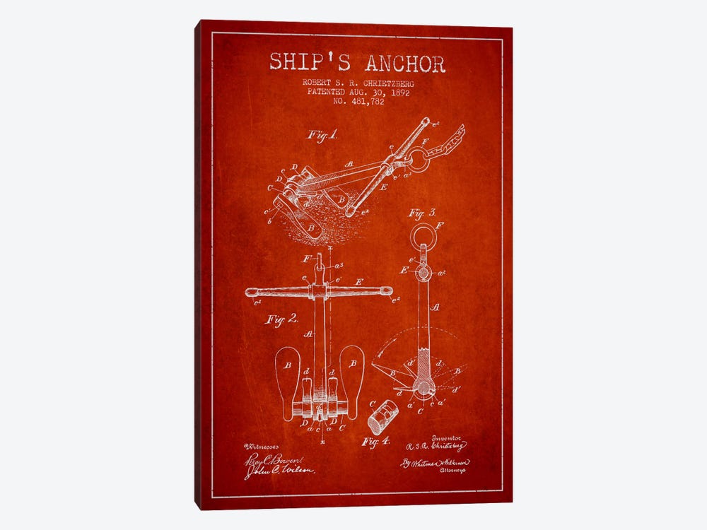 Anchor Red Patent Blueprint by Aged Pixel 1-piece Canvas Print