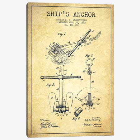 Anchor Vintage Patent Blueprint Canvas Print #ADP2599} by Aged Pixel Canvas Art