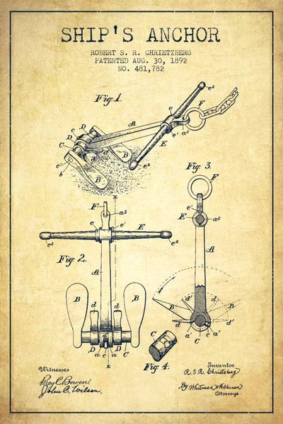 Aged Pixel: Anchor Vintage Patent Blueprint by Aged Pixel