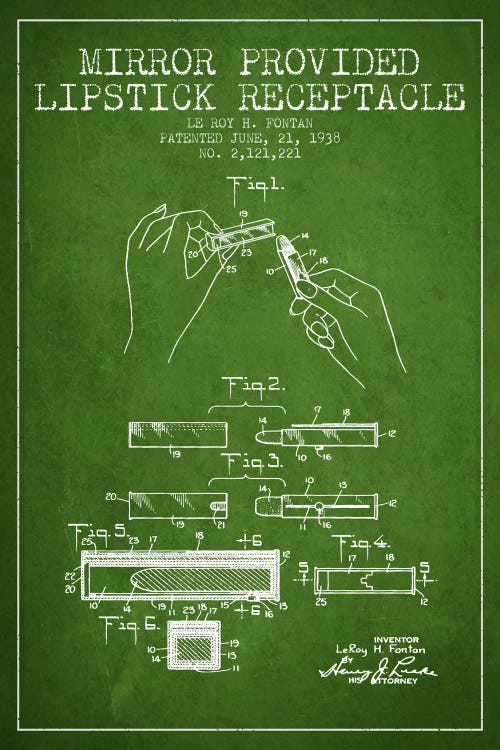 Mirror Provided Lipstick Green Patent Blueprint by Aged Pixel wall art
