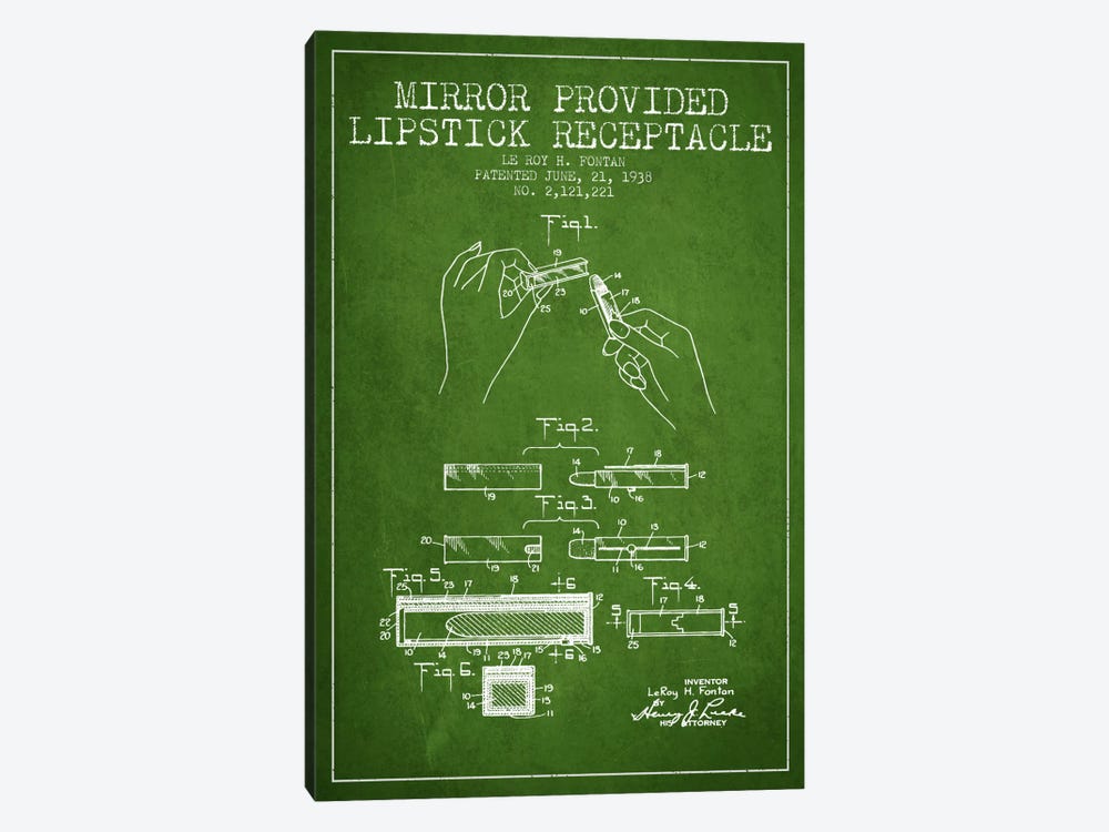 Mirror Provided Lipstick Green Patent Blueprint by Aged Pixel 1-piece Canvas Artwork