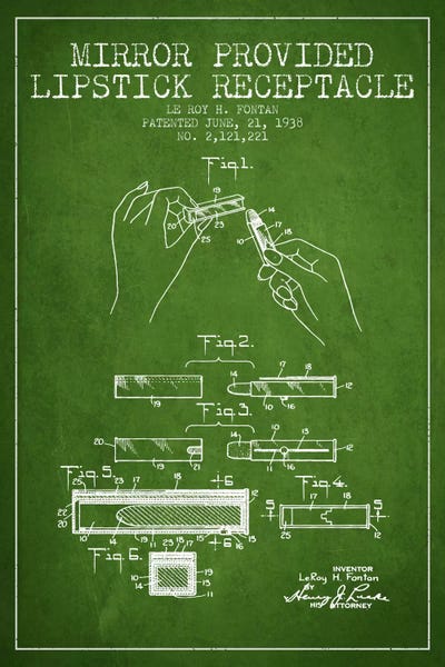 Beauty & Personal Care Blueprints: Mirror Provided Lipstick Green Patent Blueprint by Aged Pixel
