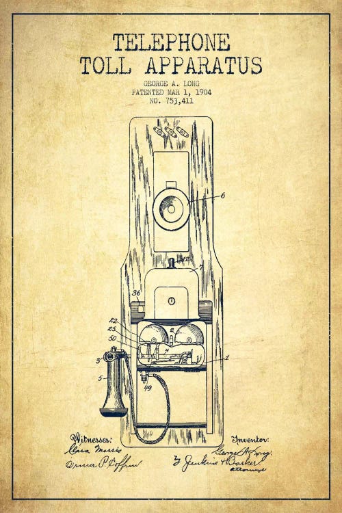 Long Telephone Toll Vintage Patent Blueprint