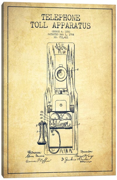 Long Telephone Toll Vintage Patent Blueprint Canvas Art Print - Aged Pixel: Electronics & Communication