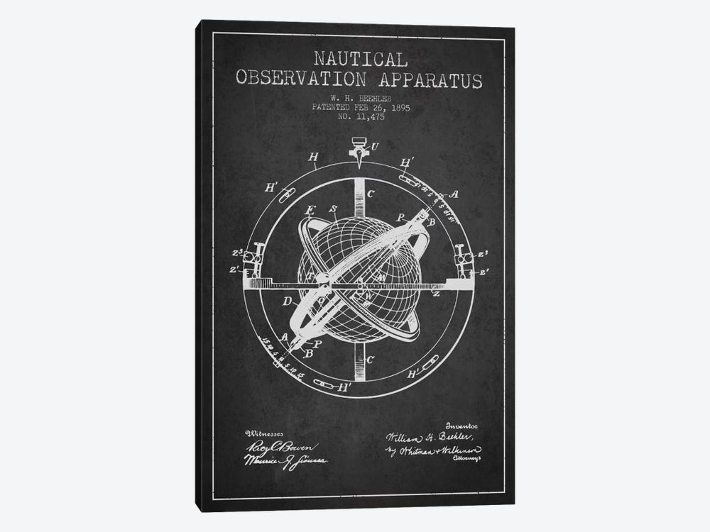 Nautical Observation Apparatus Charcoal Patent Blueprint by Aged Pixel 1-piece Canvas Art
